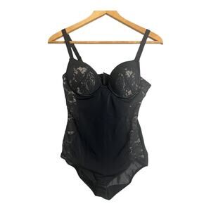 Maidenform Black Bodysuit Shapewear Top Boudoir Lingerie Lace 36B